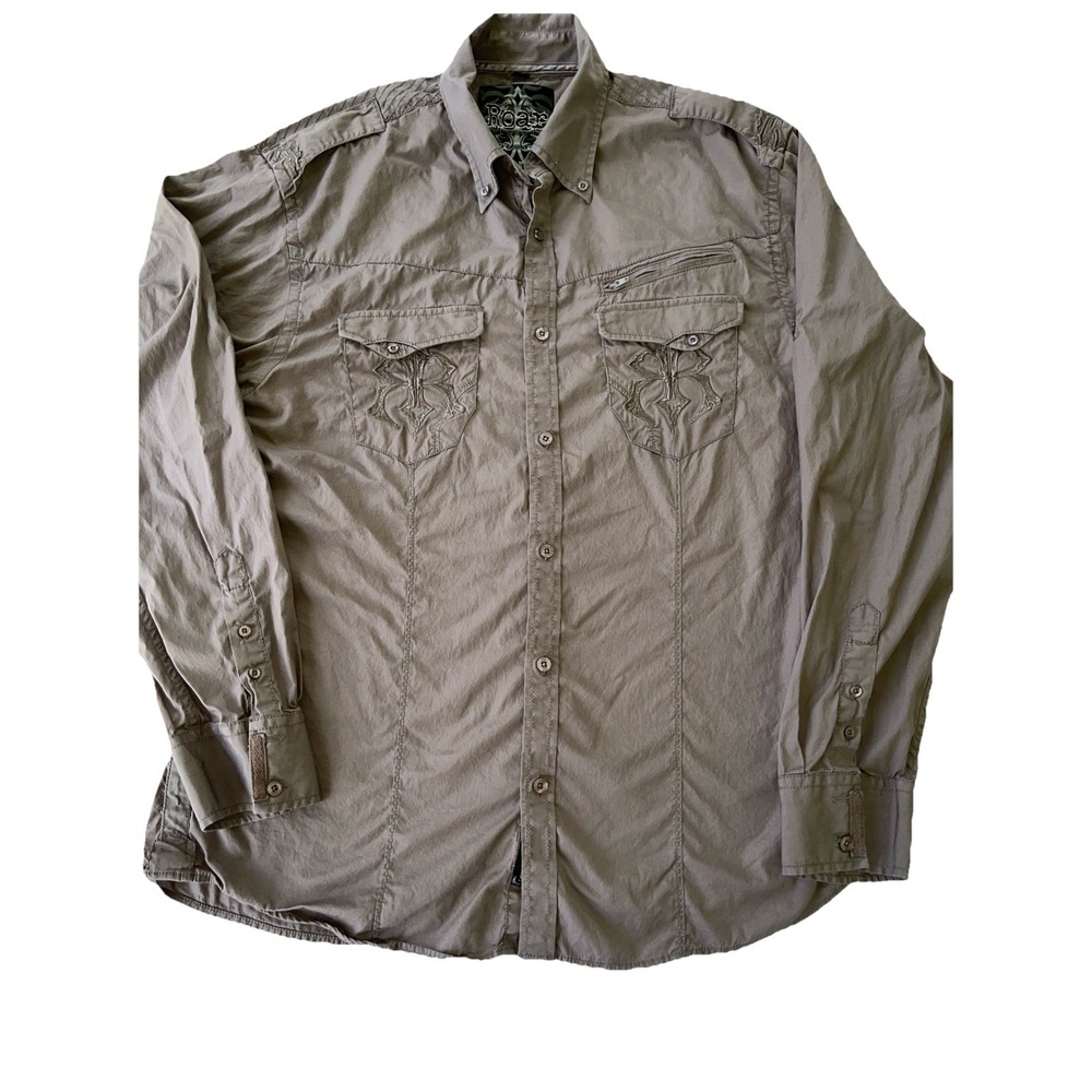 Roar Button Up Longsleeve Shirt Men's Size‎ XL Taupe